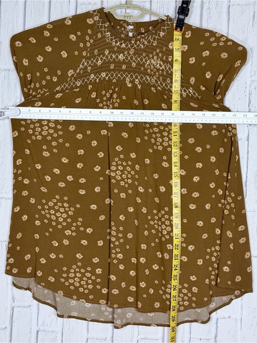 🌼 Free People Flowers In Her Hair Smocked Floral Tunic Top Brown Medium - Picture 4 of 6